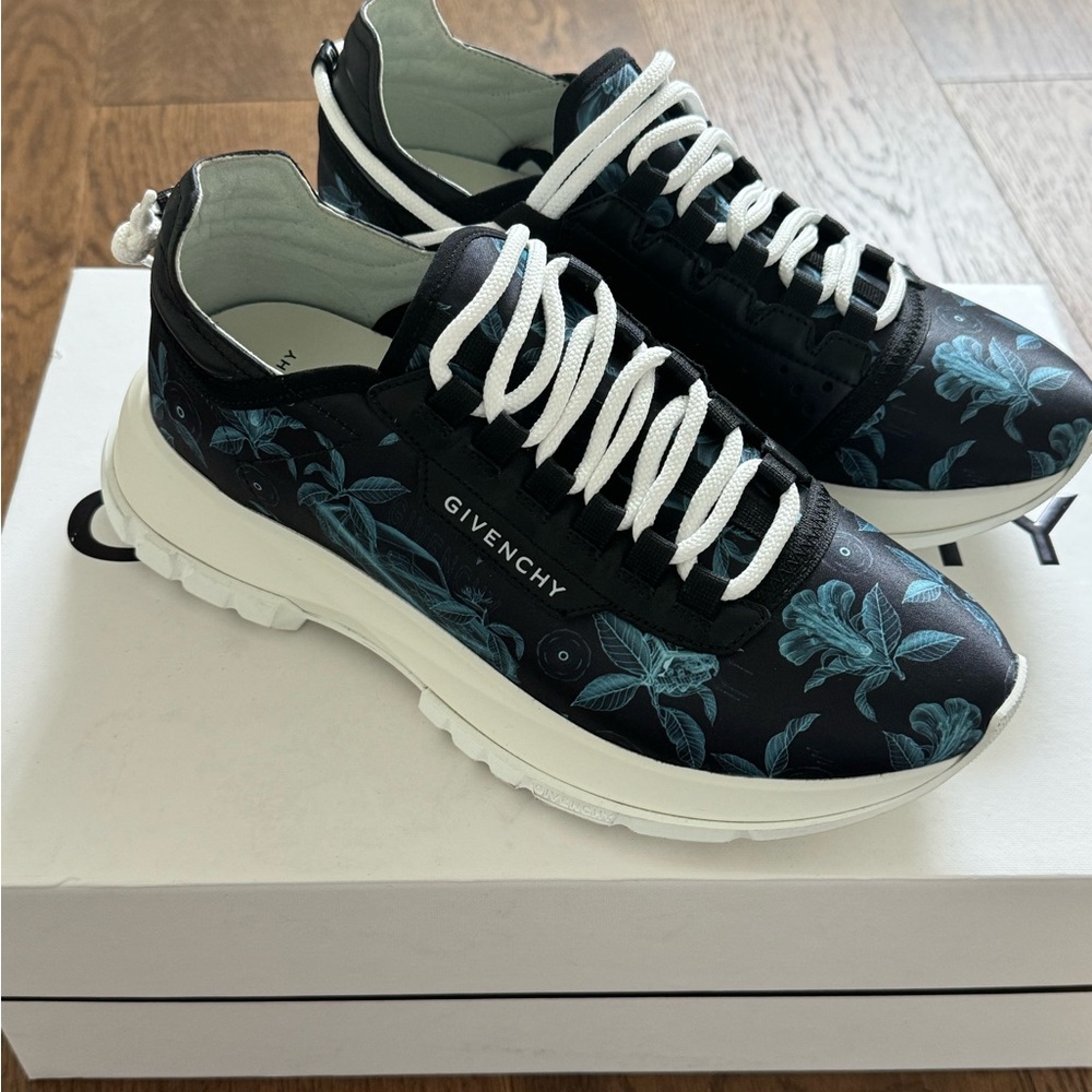 Givenchy Black and Blue Sneakers with Tropical Pattern